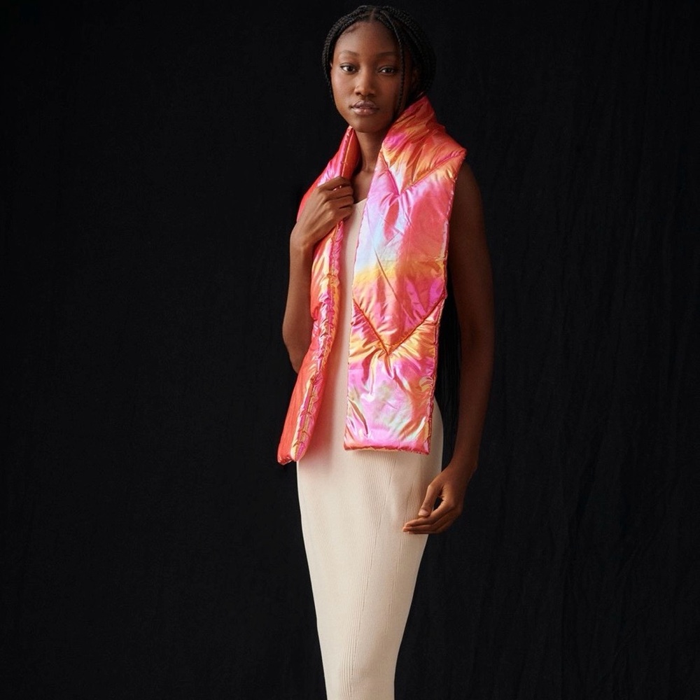 Metallic pink puffer scarf